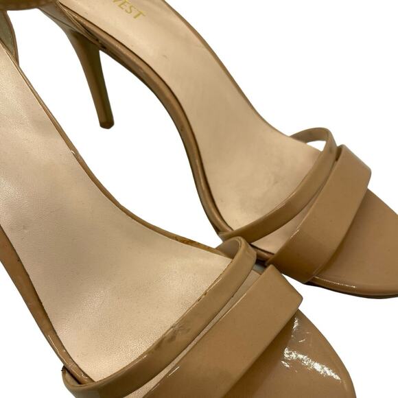 Nine West 10 Strappy Heels Nude Faux Patent Ankle Strap Stiletto Open Toe - Picture 4 of 10
